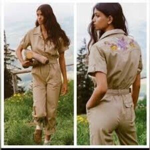 SPELL Foxglove Embroidered Boilersuit Womens S Jumpsuit Retro Boho Utility Hippi
